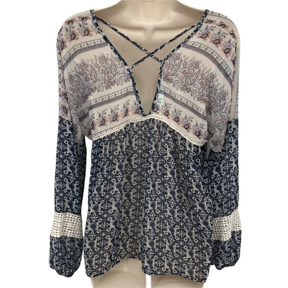 Maurices Paisley Boho Sheer Strappy Blue Blouse  S - Picture 2 of 5
